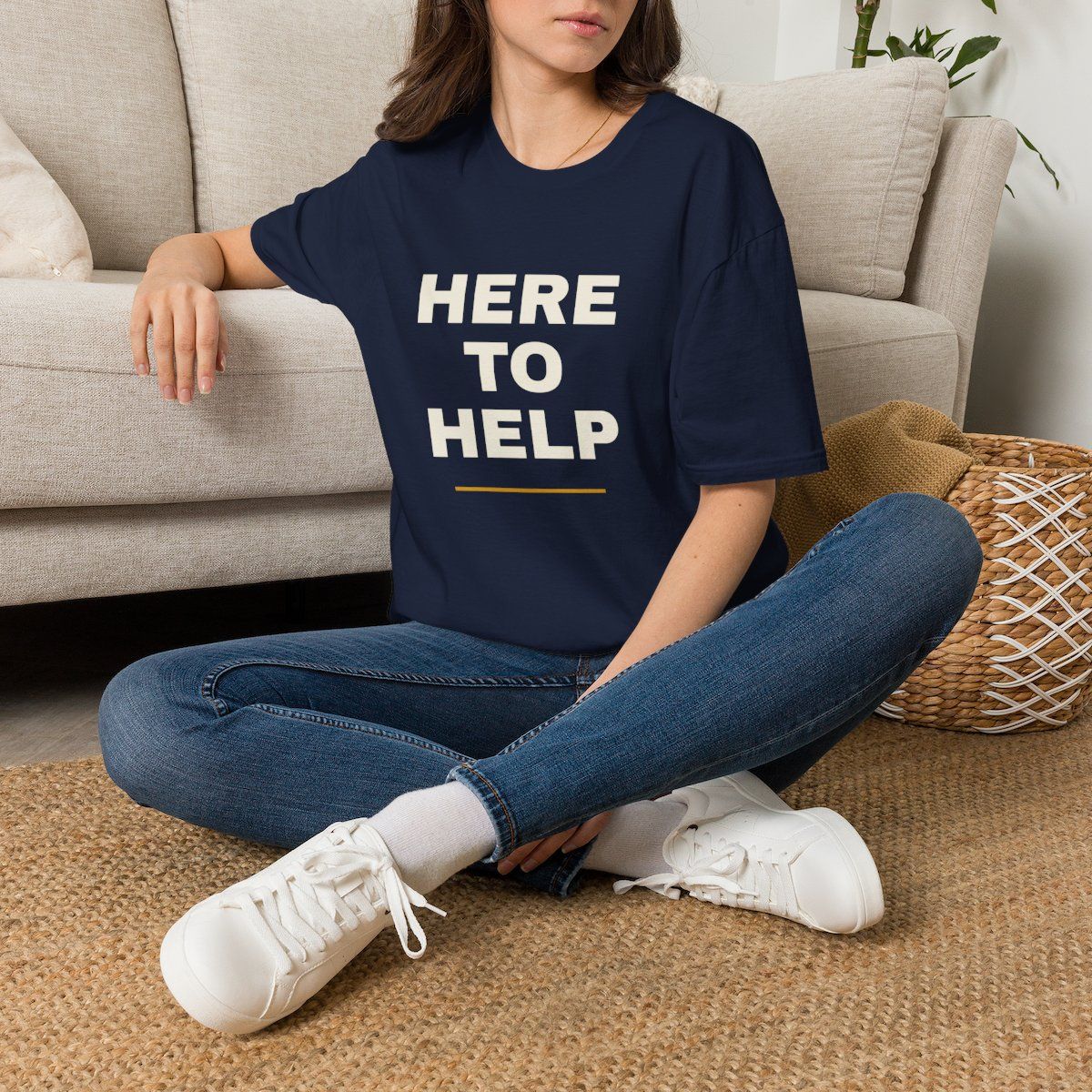 Unisex "Here To Help" T-Shirt | Text Graphic Tee, T-Shirt For Work