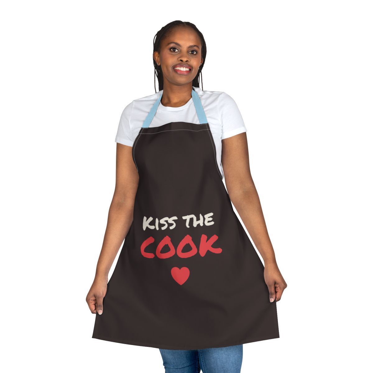 "Kiss The Cook" Apron | Cooking Apron with Heart, 5-Color Straps