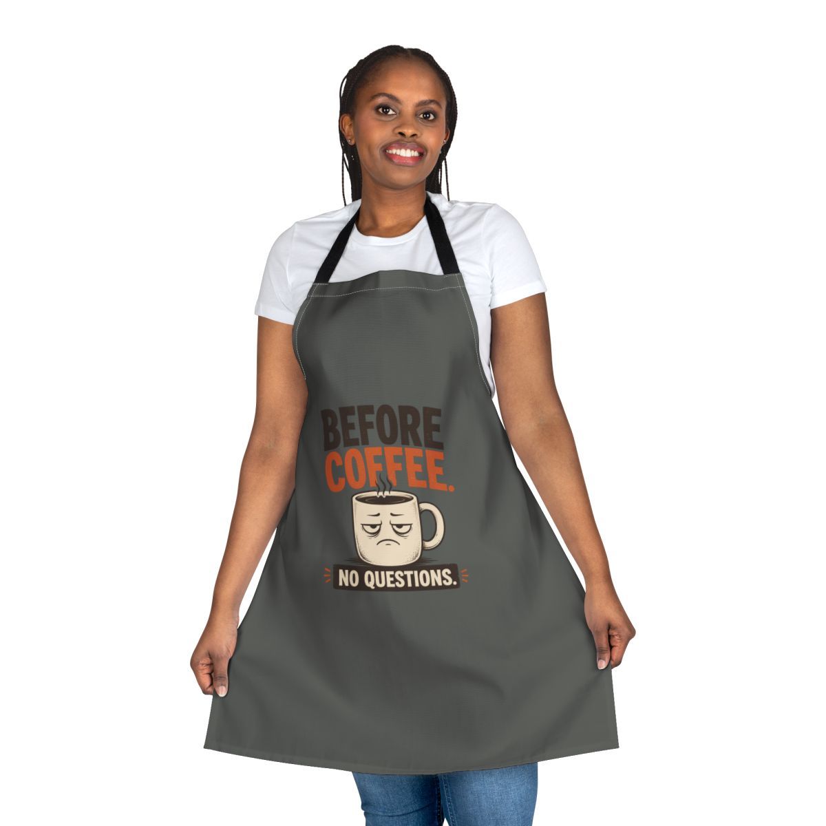 Before Coffee No Questions Apron | Funny Coffee Mug Design, Kitchen Apron