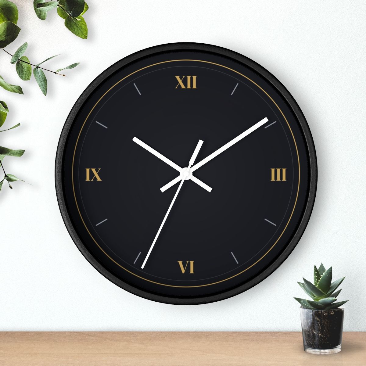 Midnight Gold Noir Wall Clock | Black & Gold, White Hands