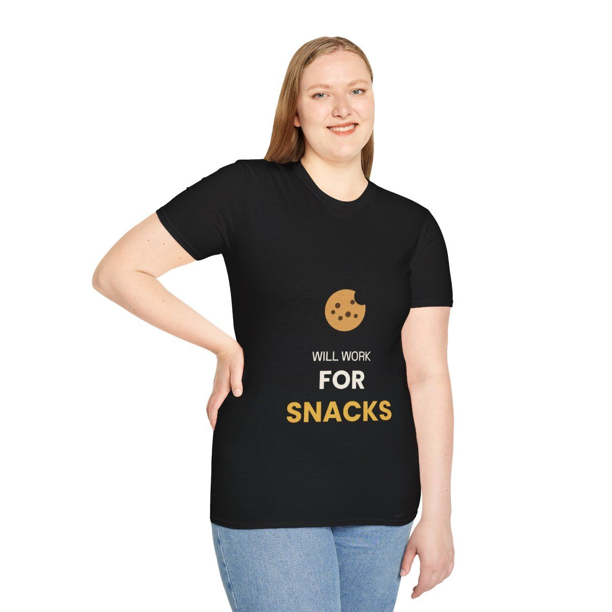 Unisex Will Work For Snacks T-Shirt | Funny Work Humour Cookie Tee
