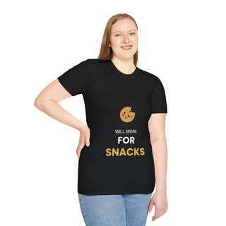 Unisex "Will Work For Snacks" T-Shirt | Funny Work Humour Cookie Tee
