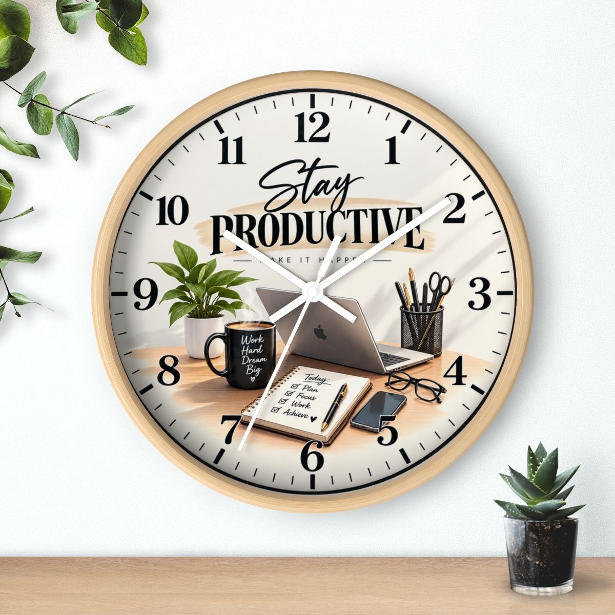 Stay Productive Wall Clock | Modern Desk Motivation
