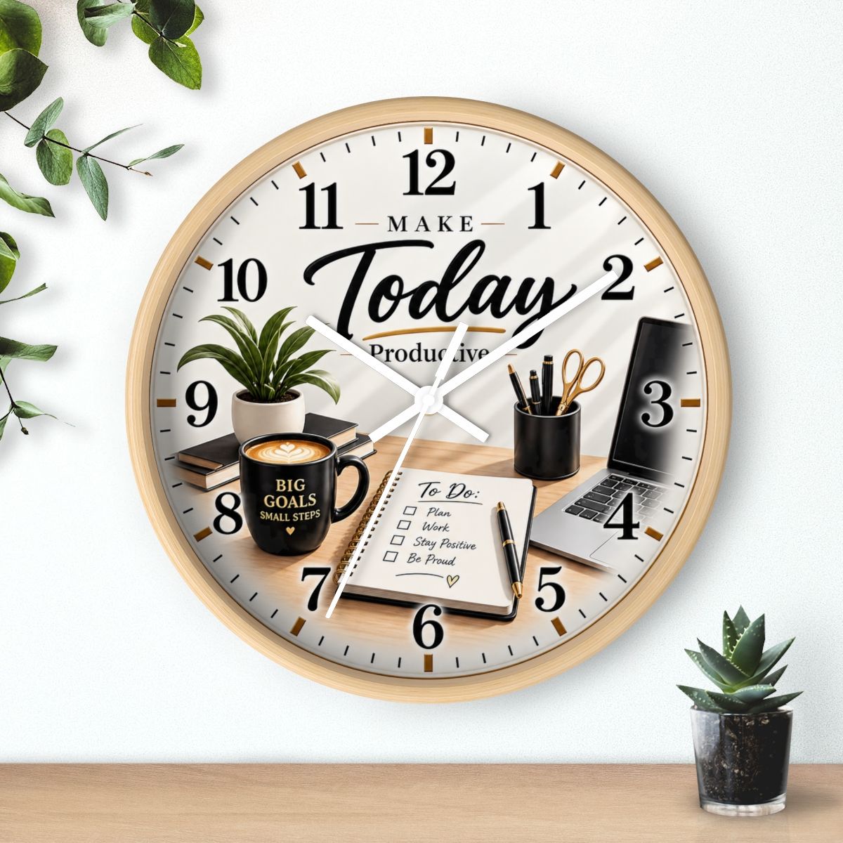 Make Today Productive Wall Clock | Gold Script