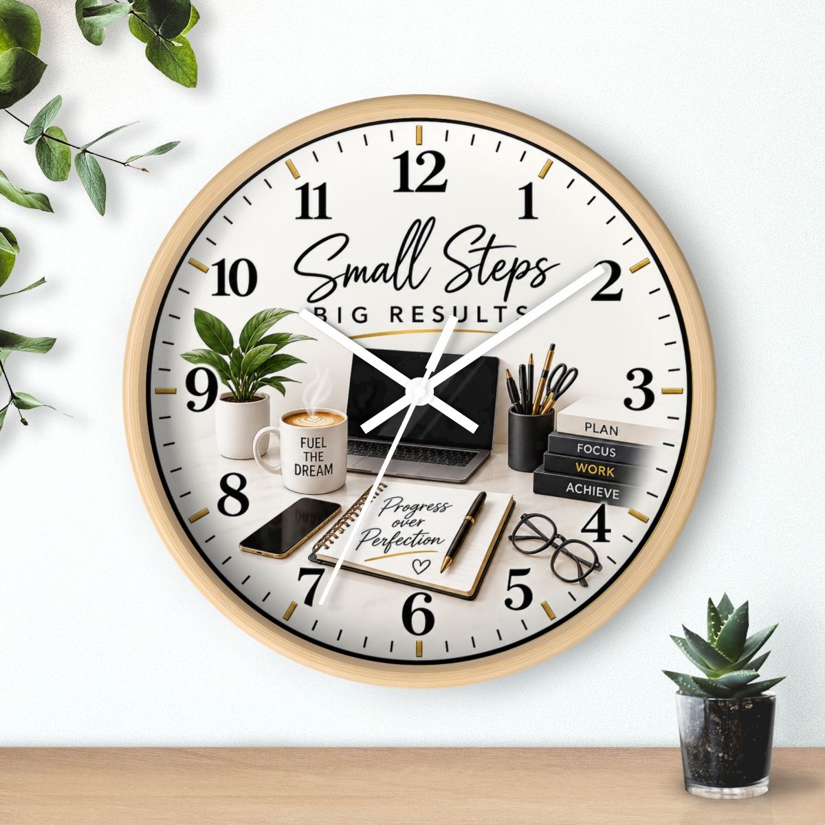 Small Steps Big Results Wall Clock | Gold & Black