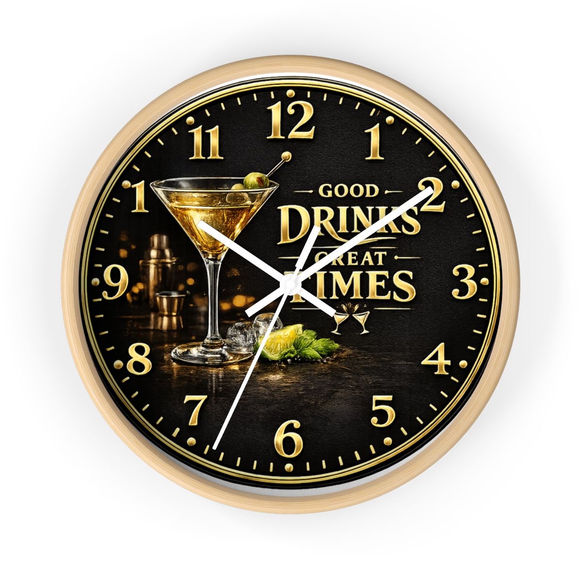 Good Drinks Great Times Wall Clock | Black & Gold Bar