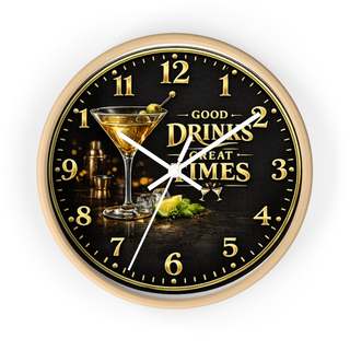Good Drinks Great Times Wall Clock | Black & Gold Bar