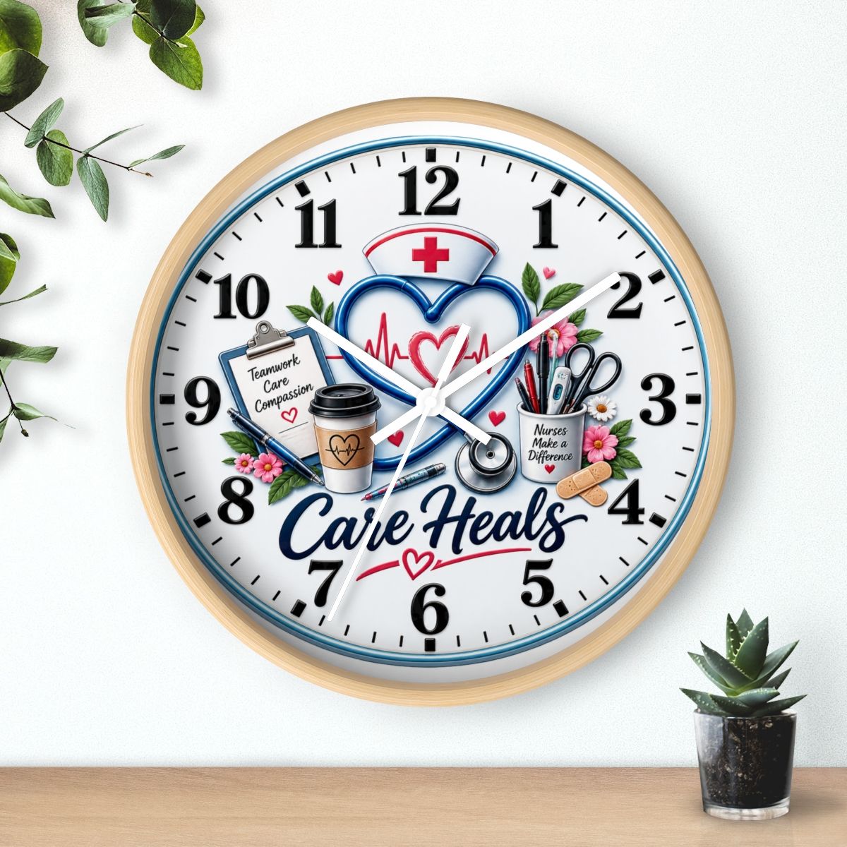 Care Heals Wall Clock | Nurse & Clinic
